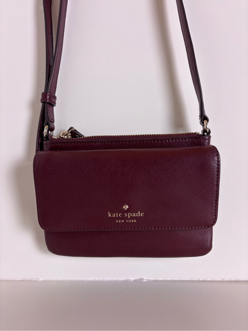 Kate Spade New York Greene Street Karlee Leather Crossbody Cherrywood Burgundy - Picture 3 of 13